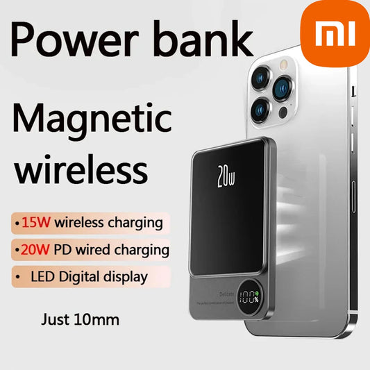 Xiaomi 10,000mAh Mini Fast Charging Power Bank with suction, ultra-thin metal design for portability.