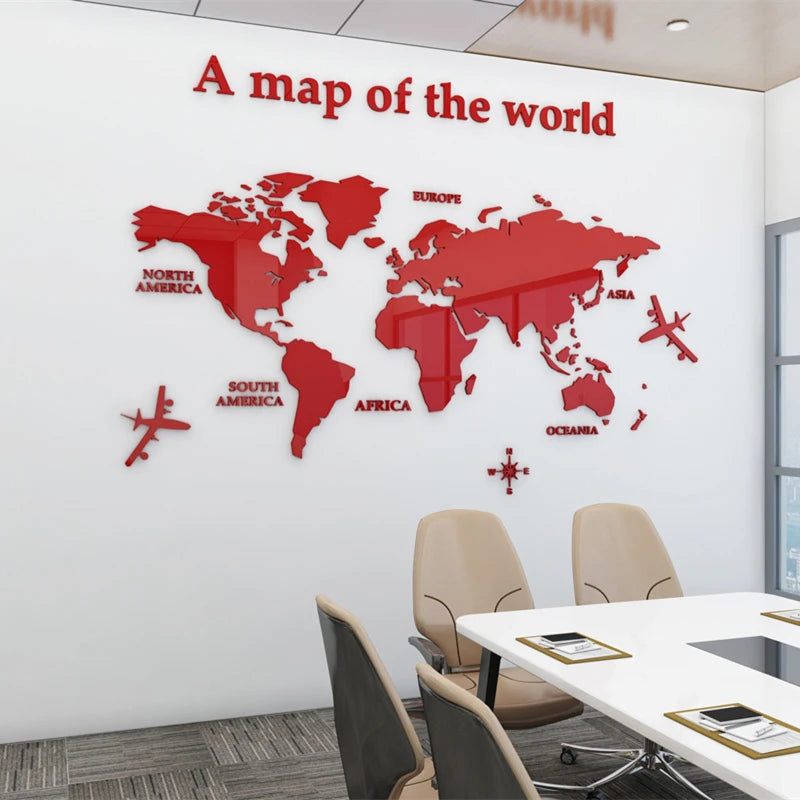 3D Acrylic World Map Wall Art for Bedroom or Office Decoration