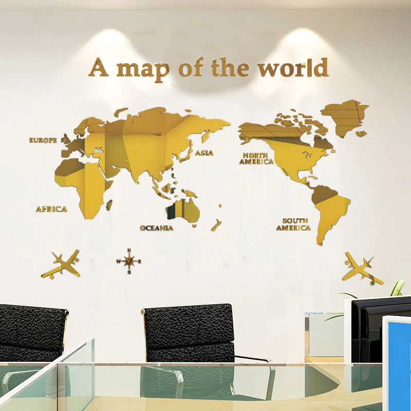 3D Acrylic World Map Wall Art for Bedroom or Office Decoration