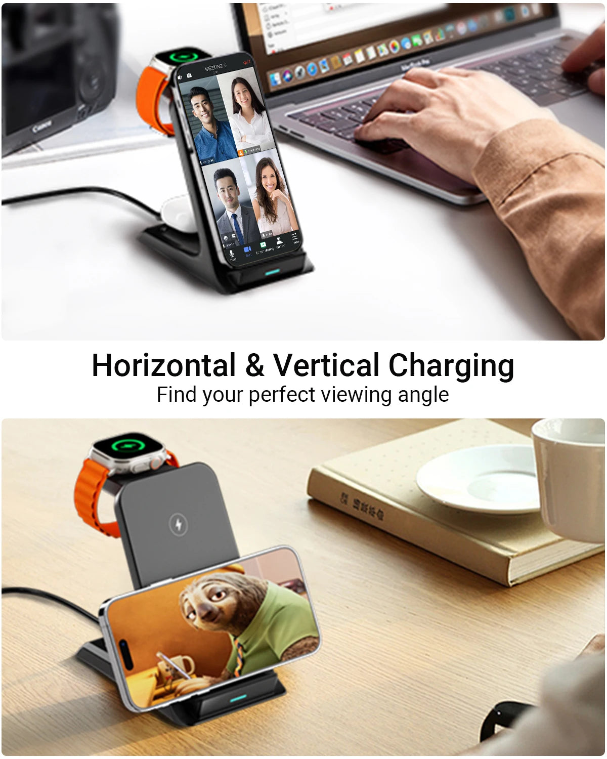 3-in-1 Fast Wireless Charger for iPhone 16/15/14/13 Pro Max, Apple Watch 9/8/7/6/5, AirPods 3/2