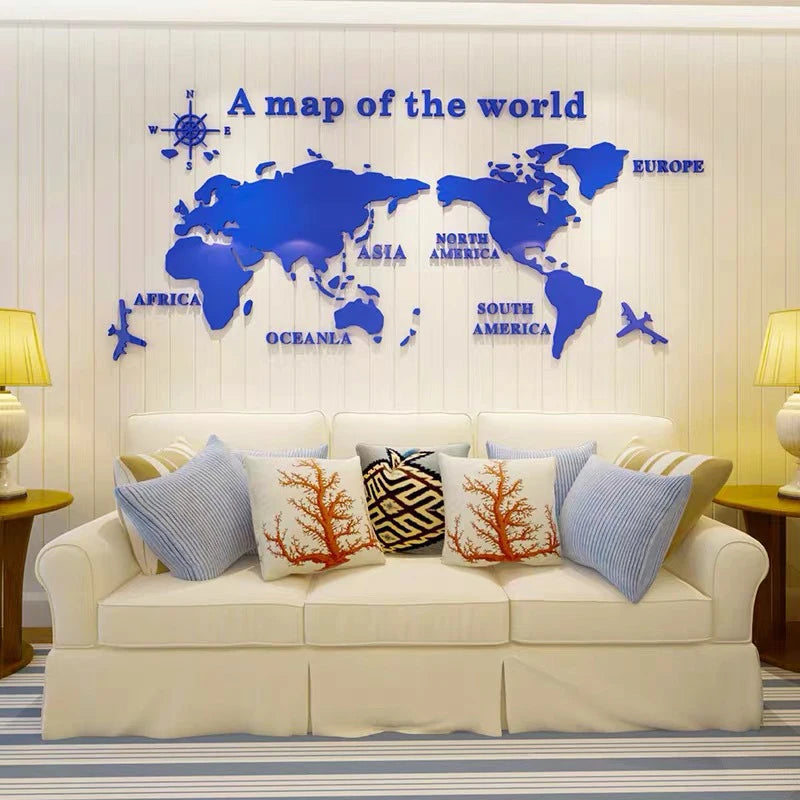 3D Acrylic World Map Wall Art for Bedroom or Office Decoration